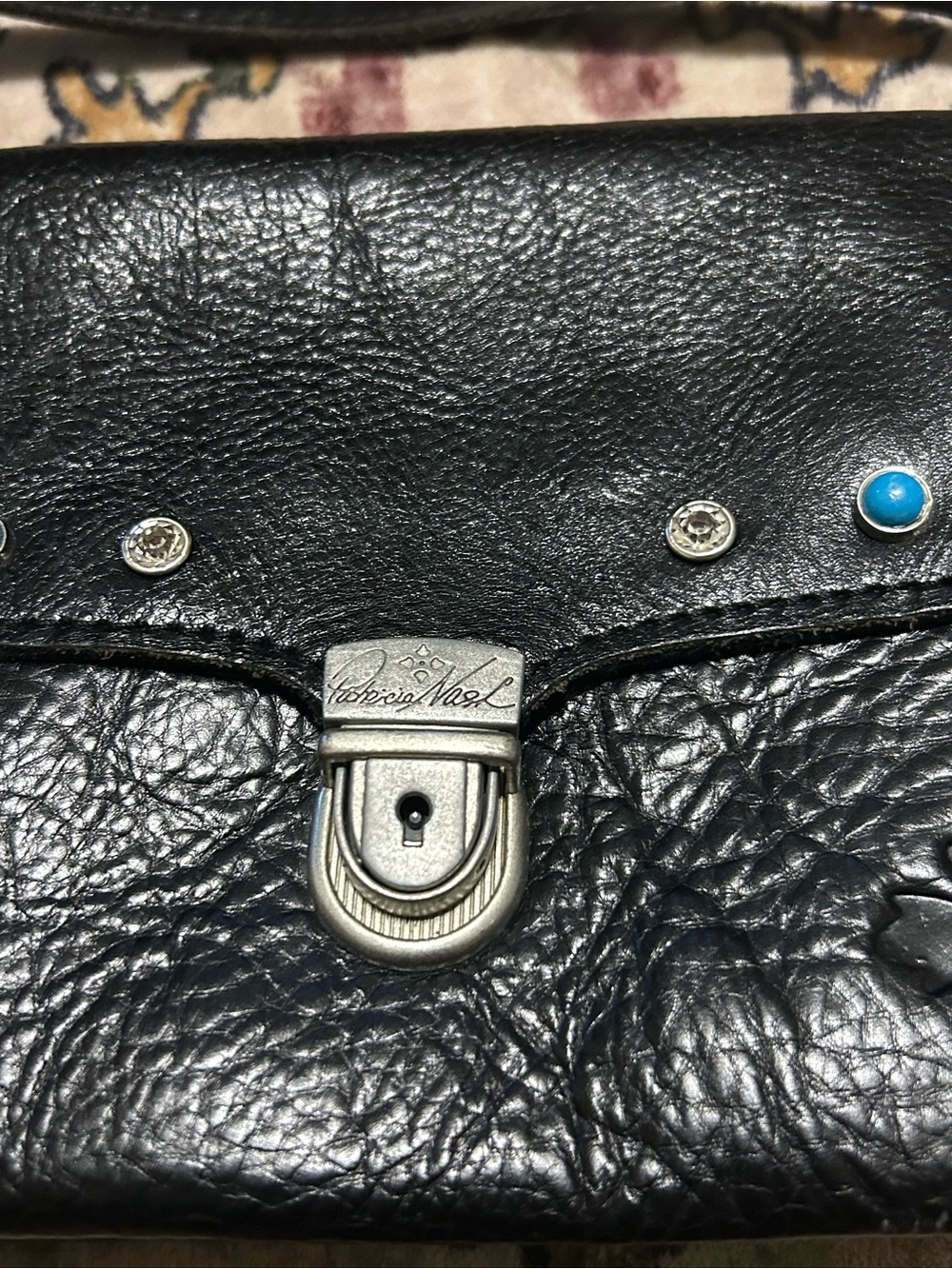 Patricia Nash Bianco black leather studded shoulder crossbody w built in wallet - Picture 9 of 15